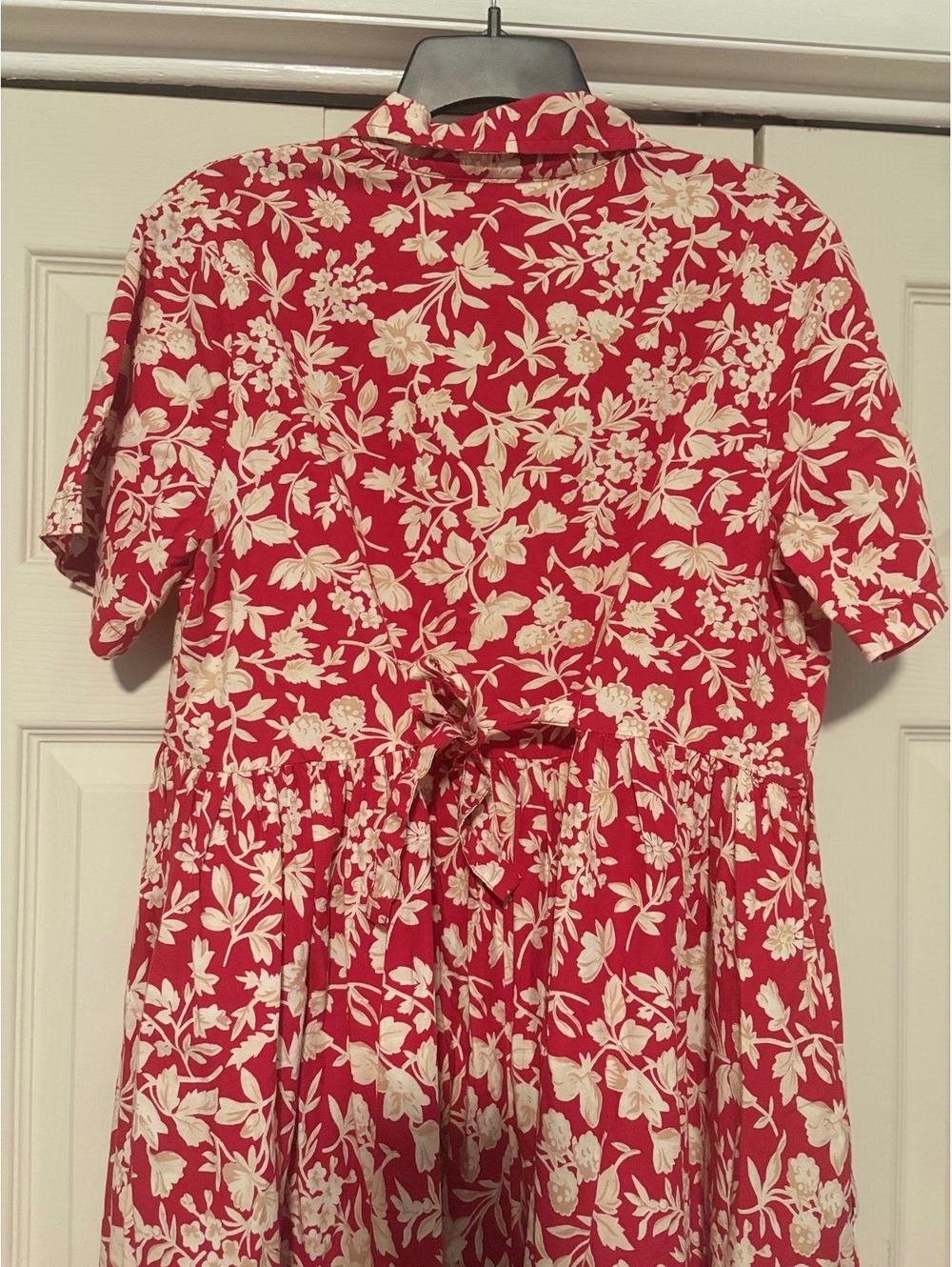 Vintage Serengeti Floral Midi Shirt Dress Large Red White Cottagecore Prairie - Picture 6 of 9